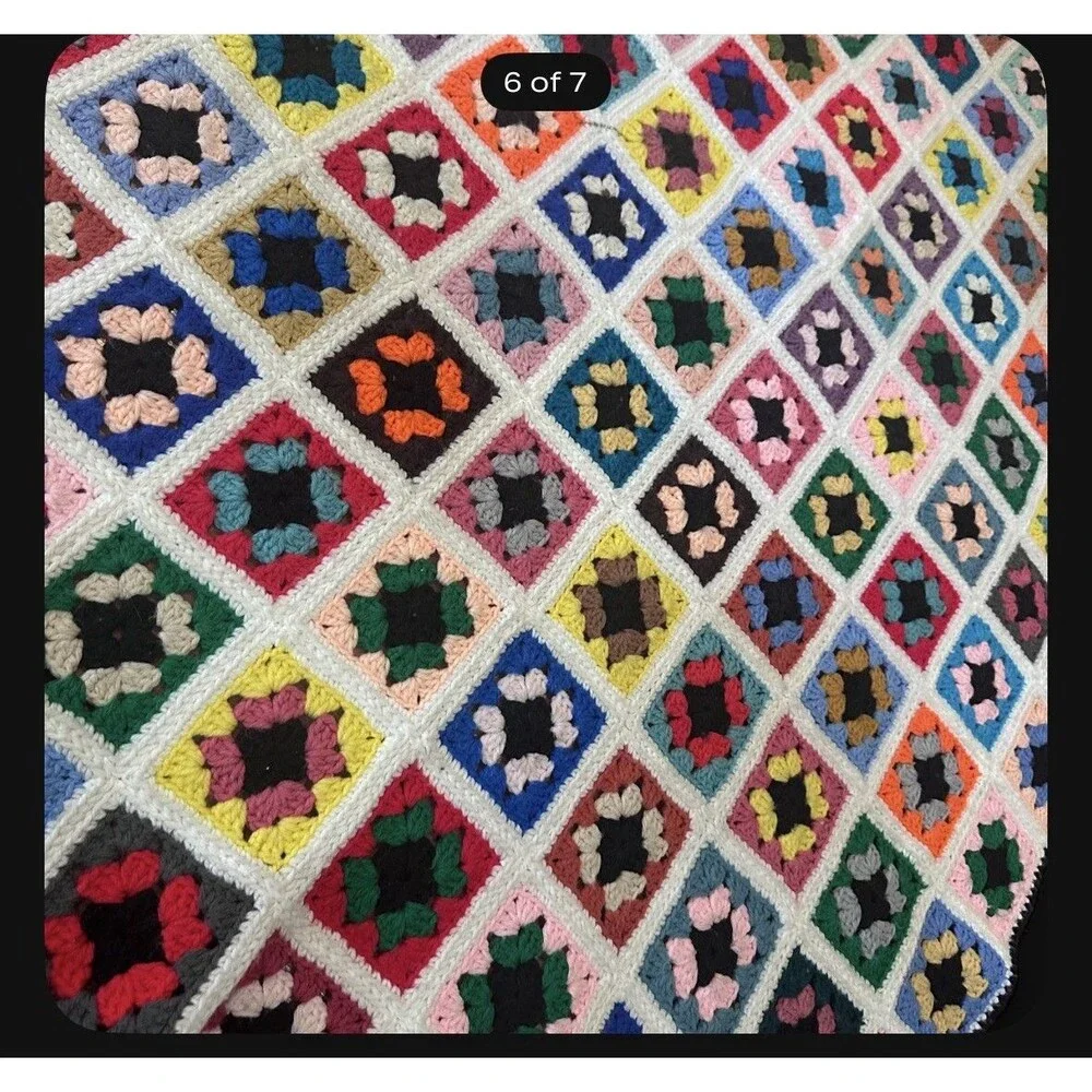 Handmade Crochet Granny Square Afghan Blanket Multicolor 45x60 Boho Throw